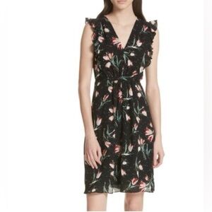 Rebecca Taylor Ikat 100% Silk Tulip Ruffle Sleeve Dress